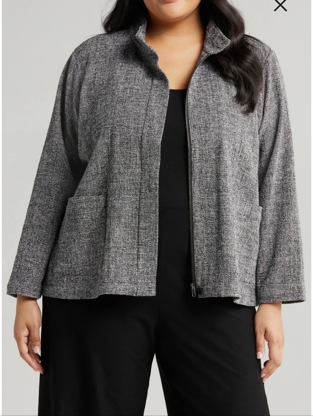 Eileen Fisher organic cotton Stand Collar Tweed Jacket